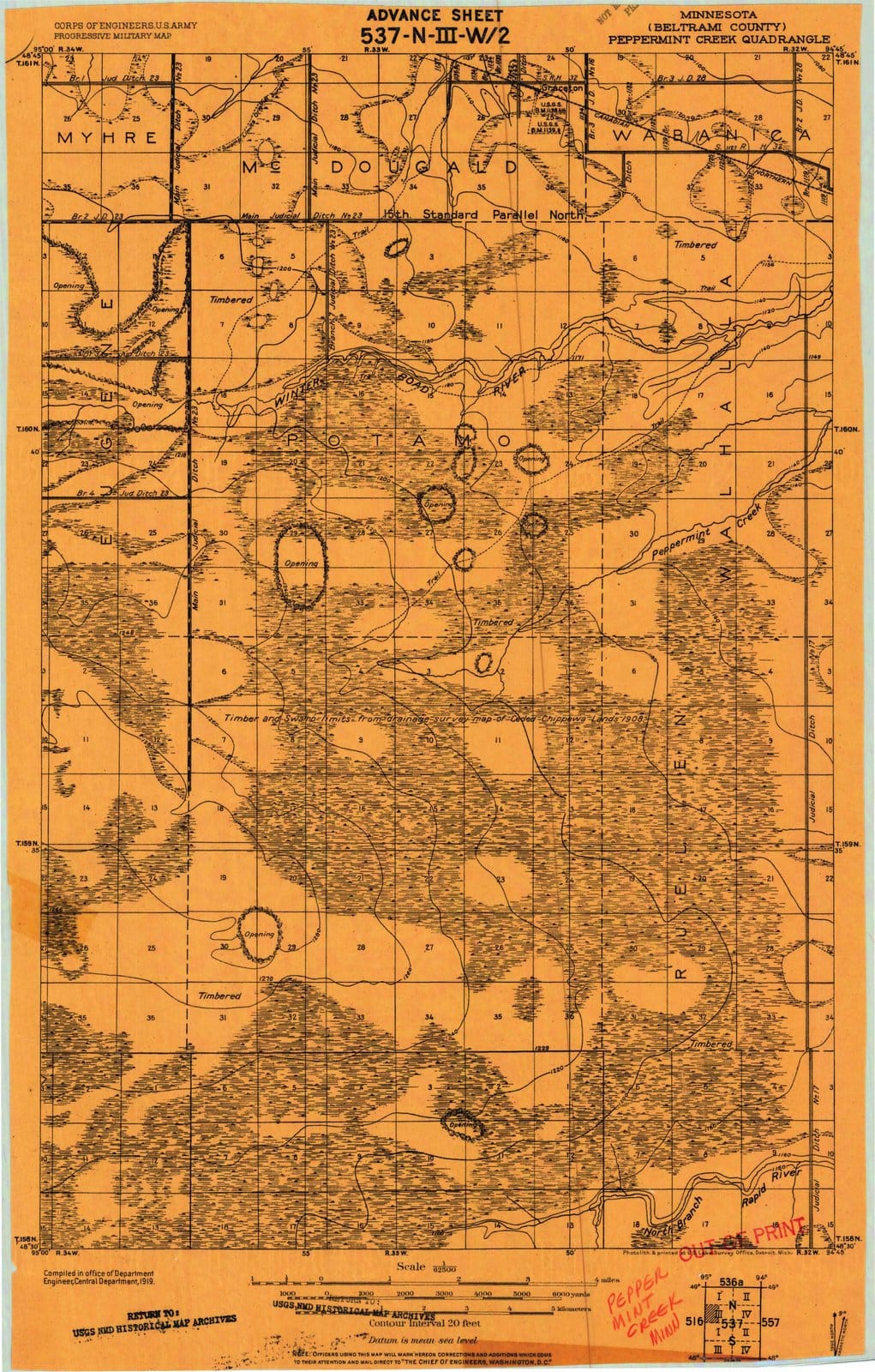 1919 Peppermint Creek, MN - Minnesota - USGS Topographic Map