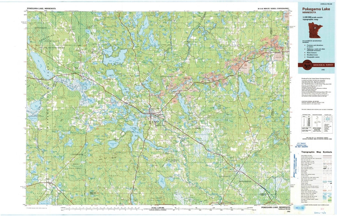 1992 Pokegama Lake, MN - Minnesota - USGS Topographic Map