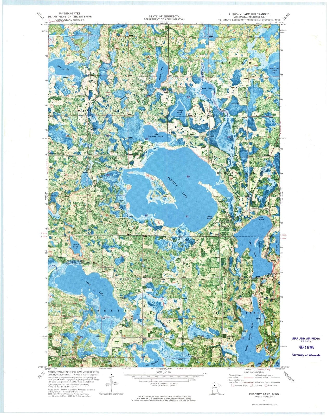 1972 Puposky Lake, MN - Minnesota - USGS Topographic Map