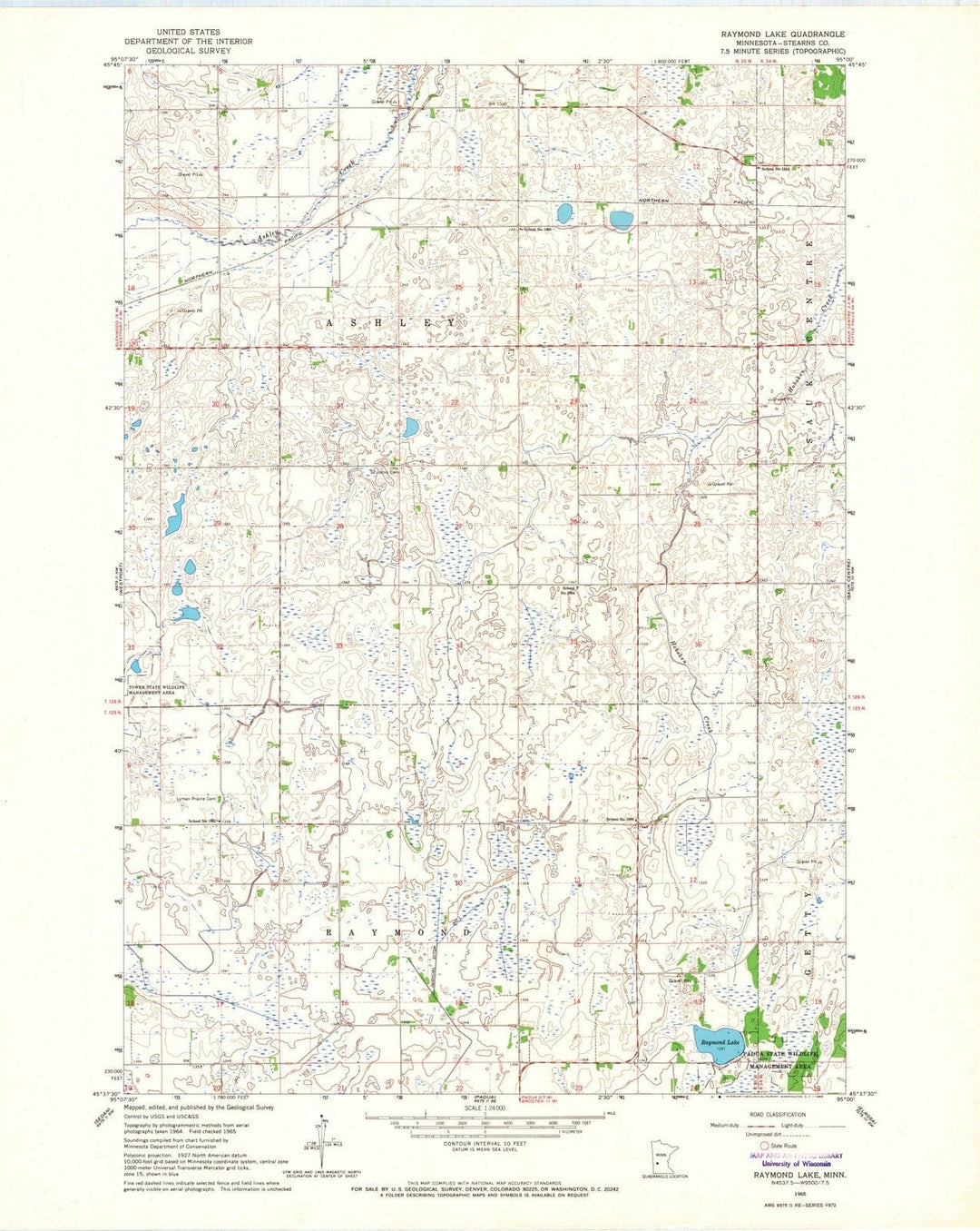 1965 Raymond Lake, MN - Minnesota - USGS Topographic Map