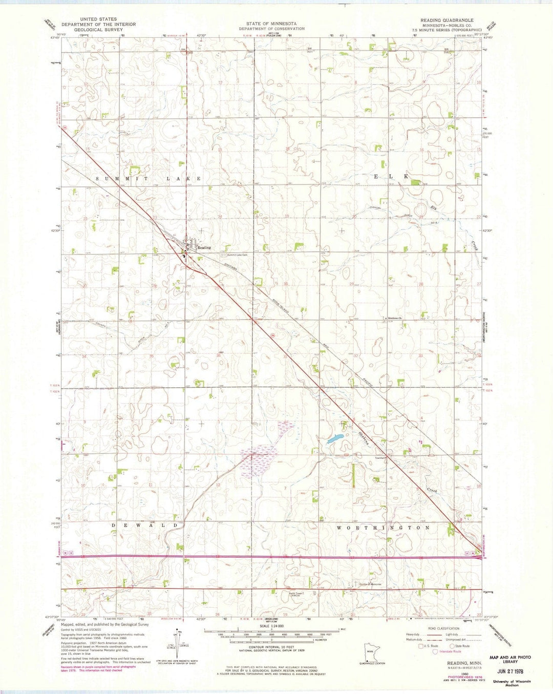 1960 Reading, MN - Minnesota - USGS Topographic Map