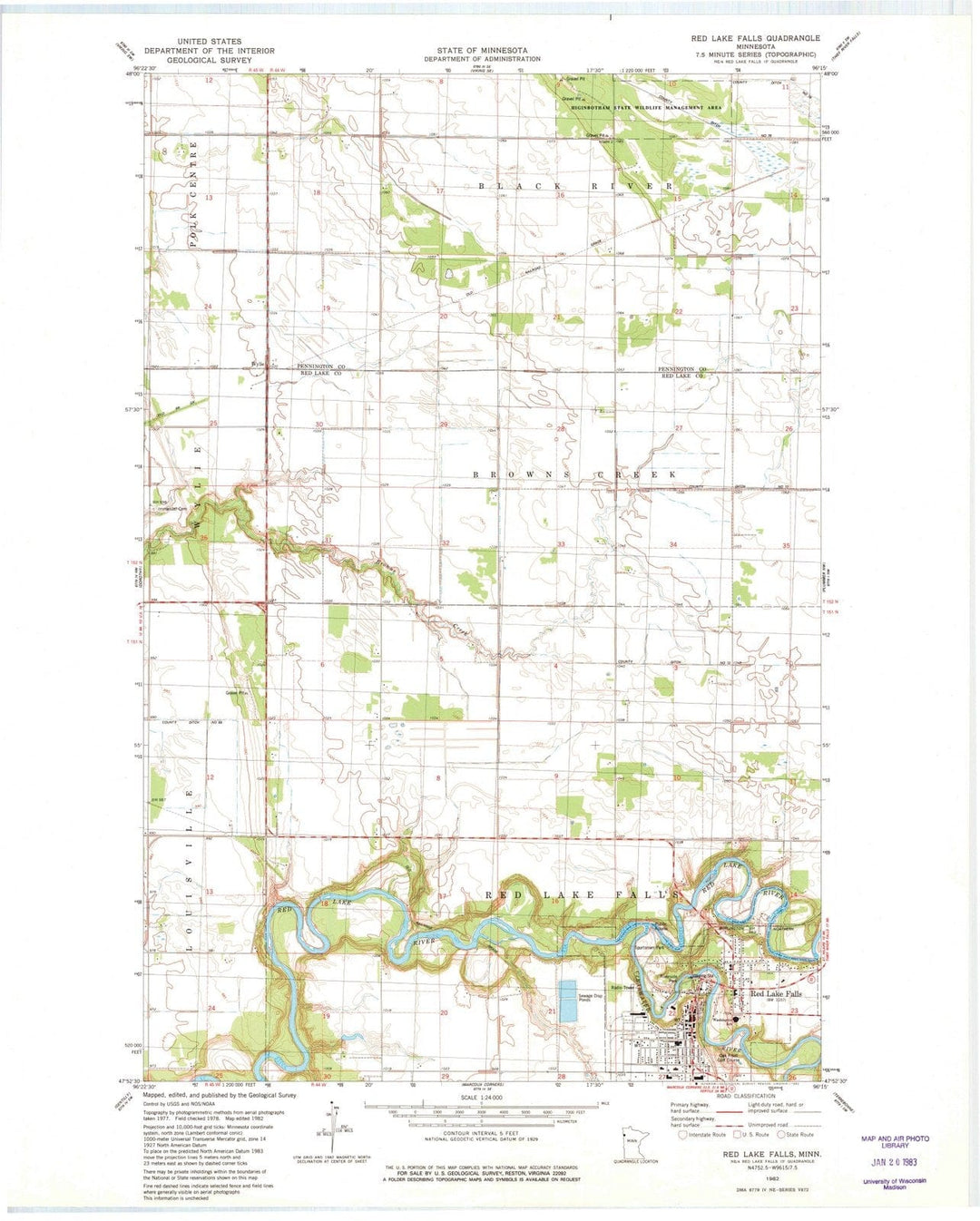 1982 Red Lake Falls, MN - Minnesota - USGS Topographic Map