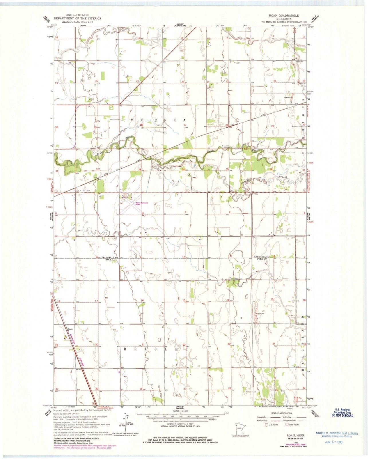 1961 Roan, MN - Minnesota - USGS Topographic Map