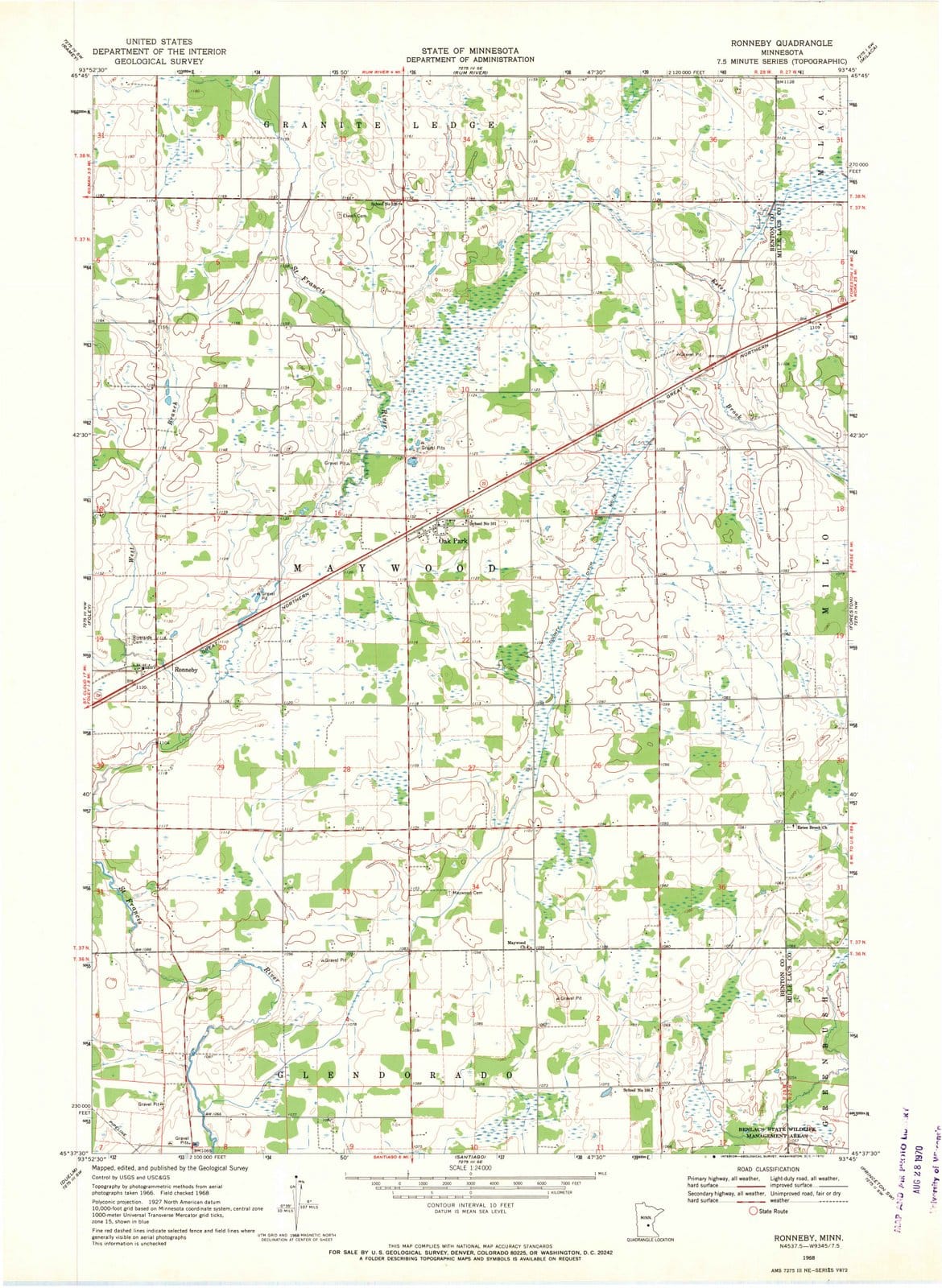 1968 Ronneby, MN - Minnesota - USGS Topographic Map