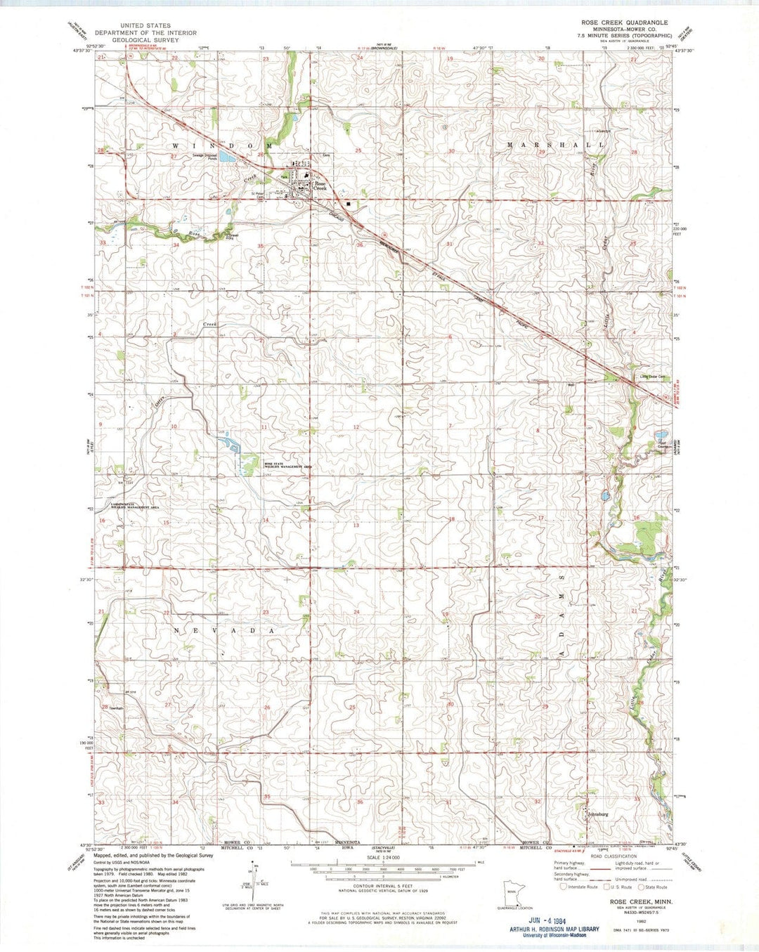 1982 Rose Creek, MN - Minnesota - USGS Topographic Map