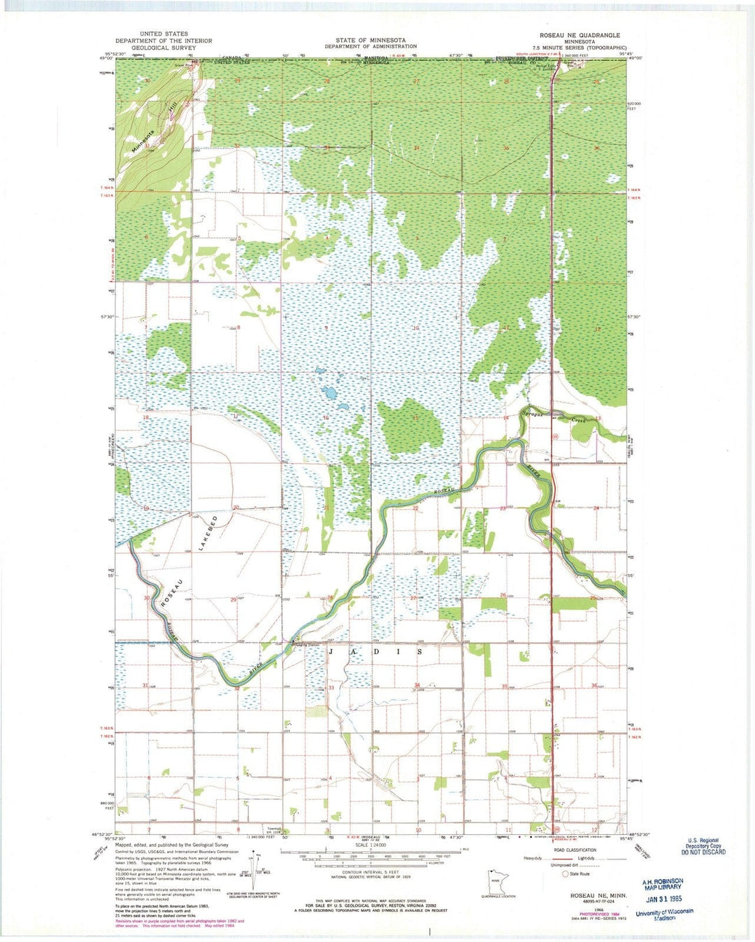 1966 Roseau, MN - Minnesota - USGS Topographic Map