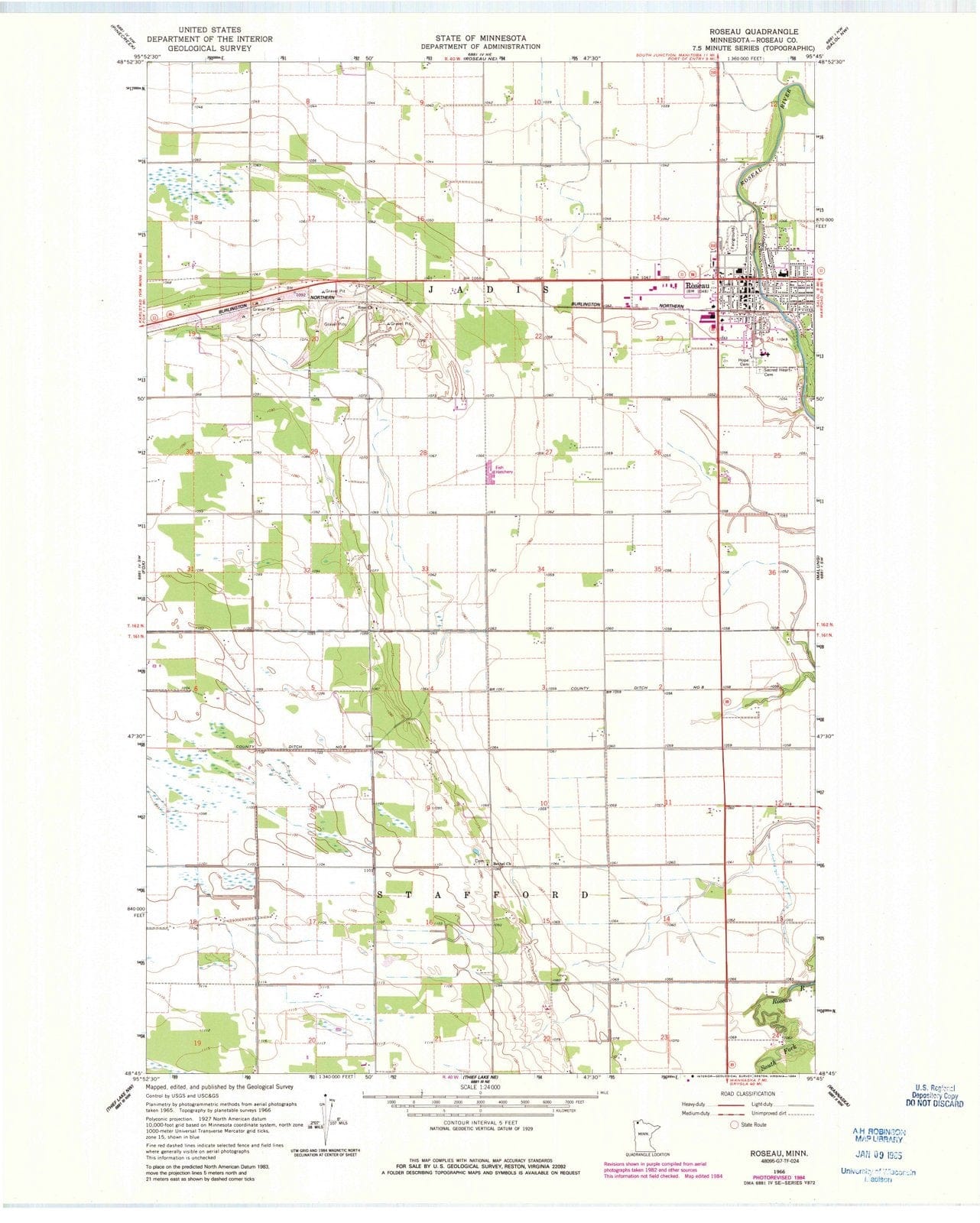 1966 Roseau, MN - Minnesota - USGS Topographic Map v2