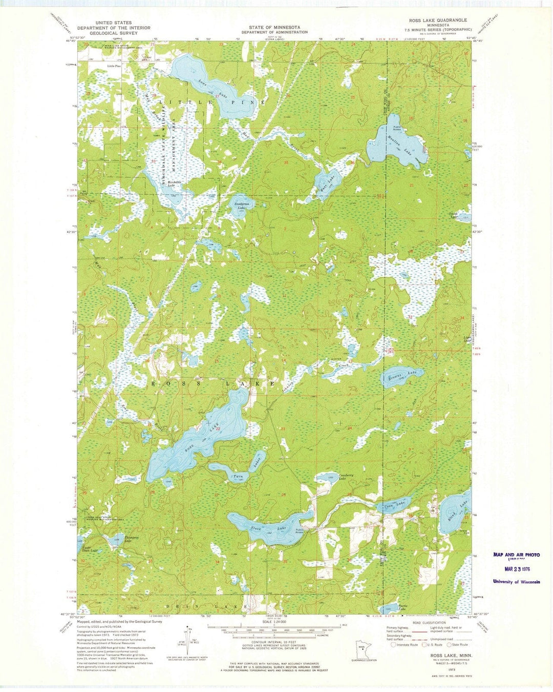 1973 Ross Lake, MN - Minnesota - USGS Topographic Map