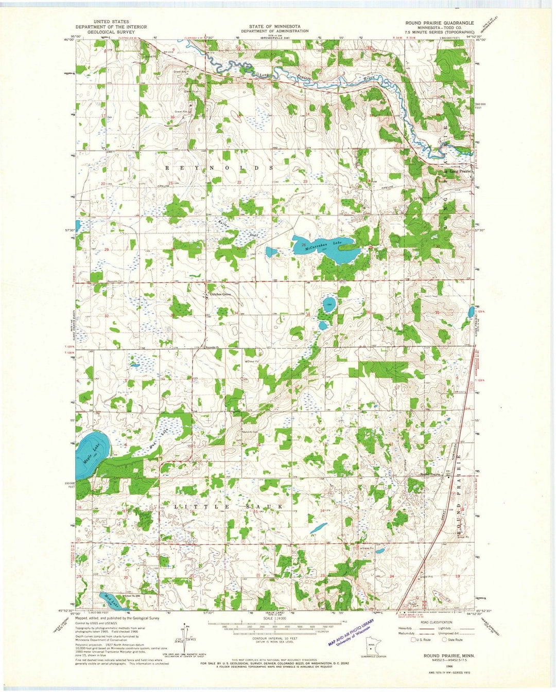 1966 Round Prairie, MN - Minnesota - USGS Topographic Map