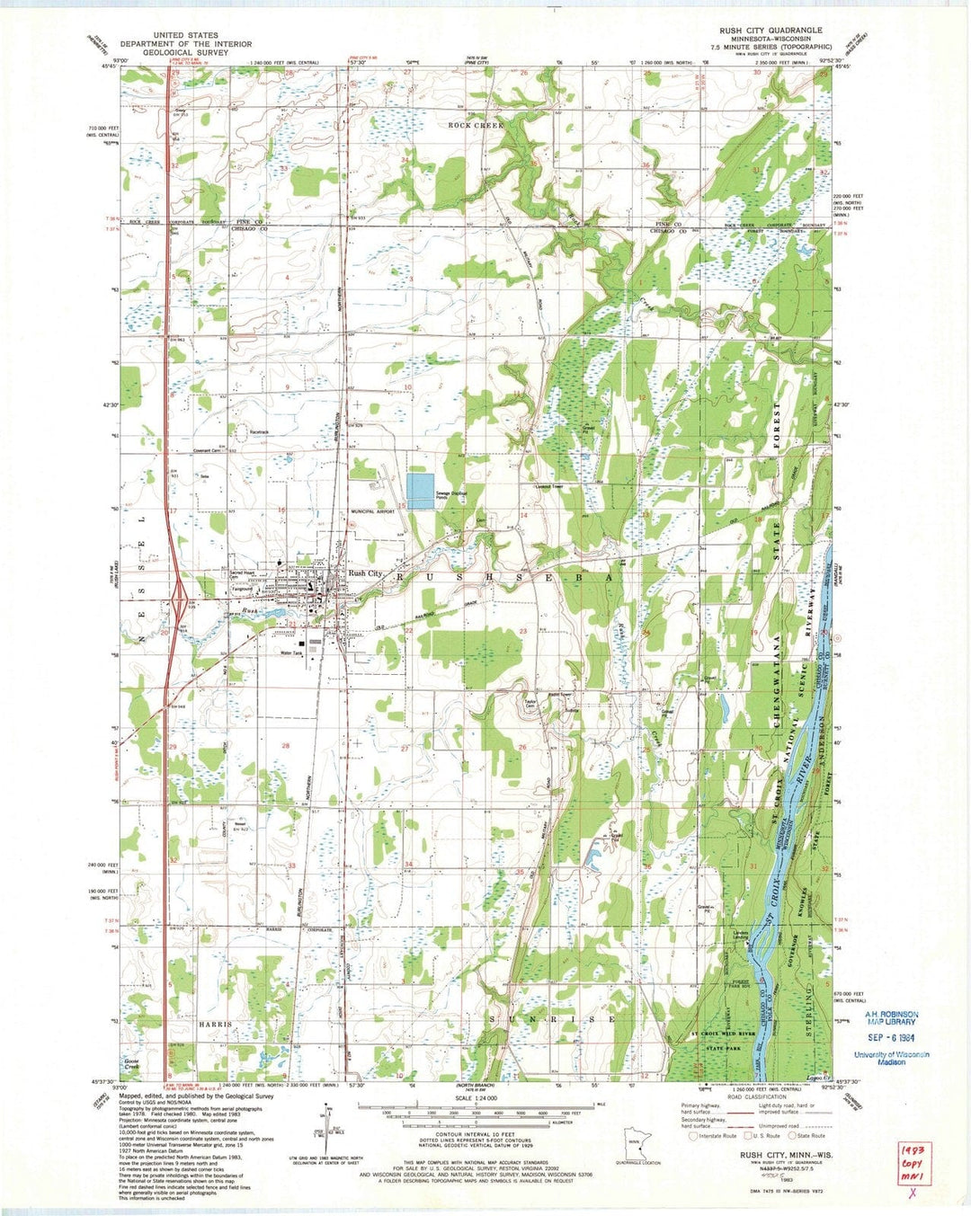 1983 Rush City, MN - Minnesota - USGS Topographic Map