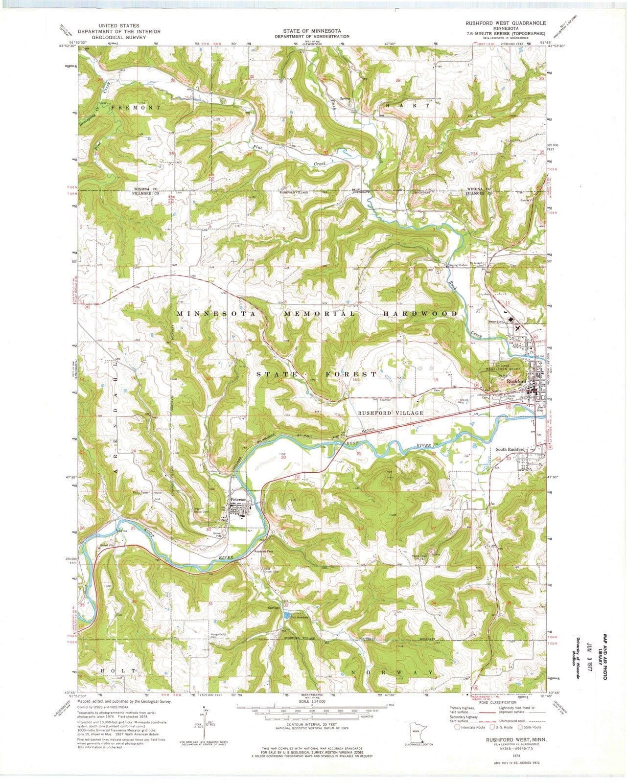 1974 Rushford West, MN - Minnesota - USGS Topographic Map