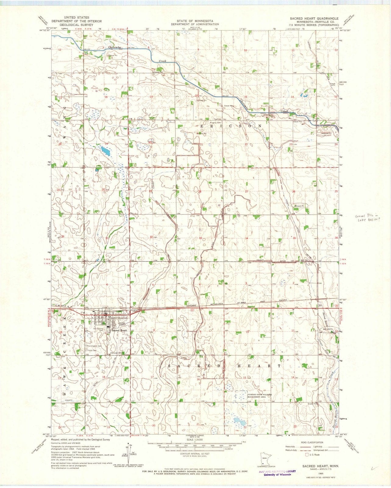 1965 Sacred Heart, MN - Minnesota - USGS Topographic Map