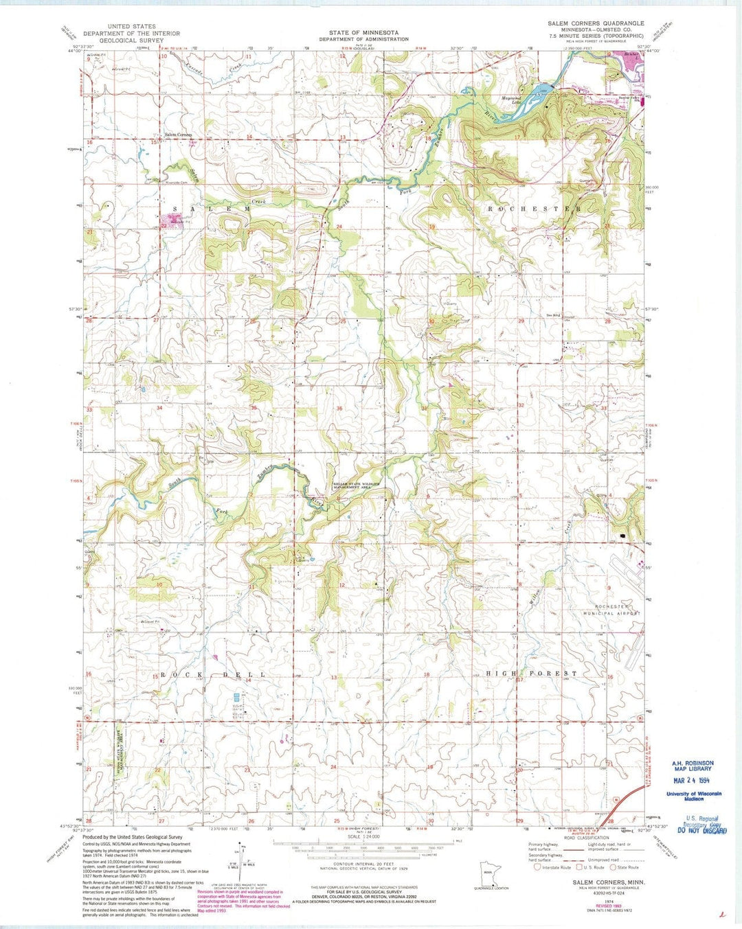 1974 Salem Corners, MN - Minnesota - USGS Topographic Map