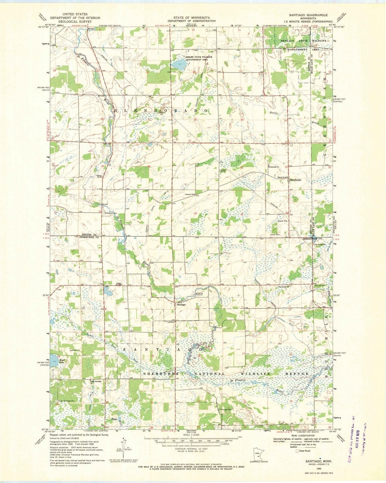 1968 Santiago, MN - Minnesota - USGS Topographic Map