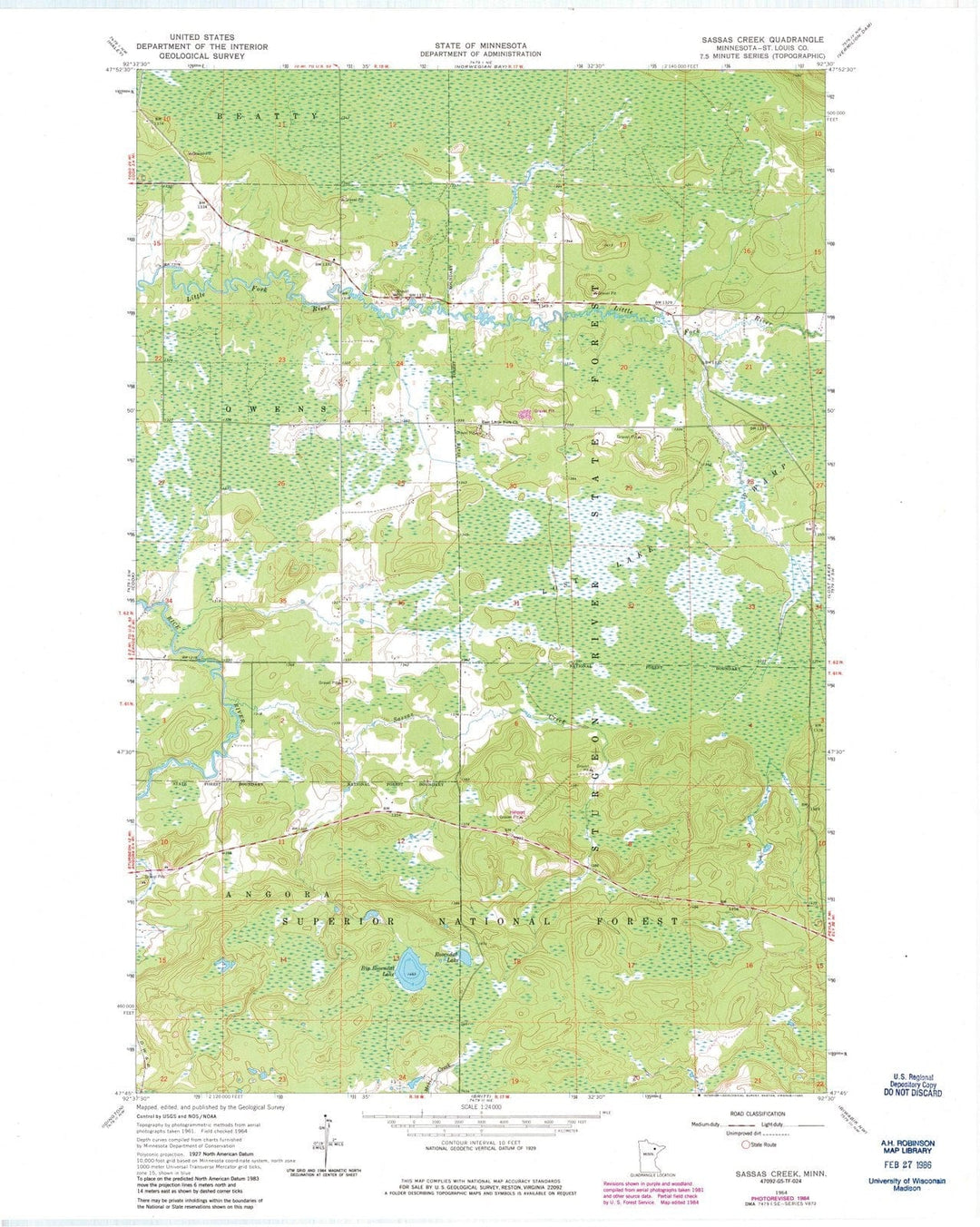 1964 Sassas Creek, MN - Minnesota - USGS Topographic Map