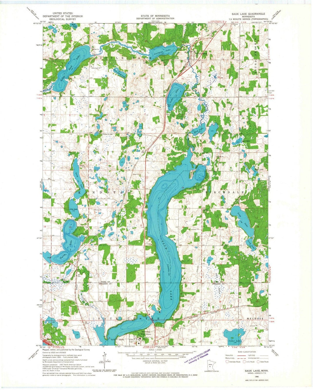 1966 Sauk Lake, MN - Minnesota - USGS Topographic Map