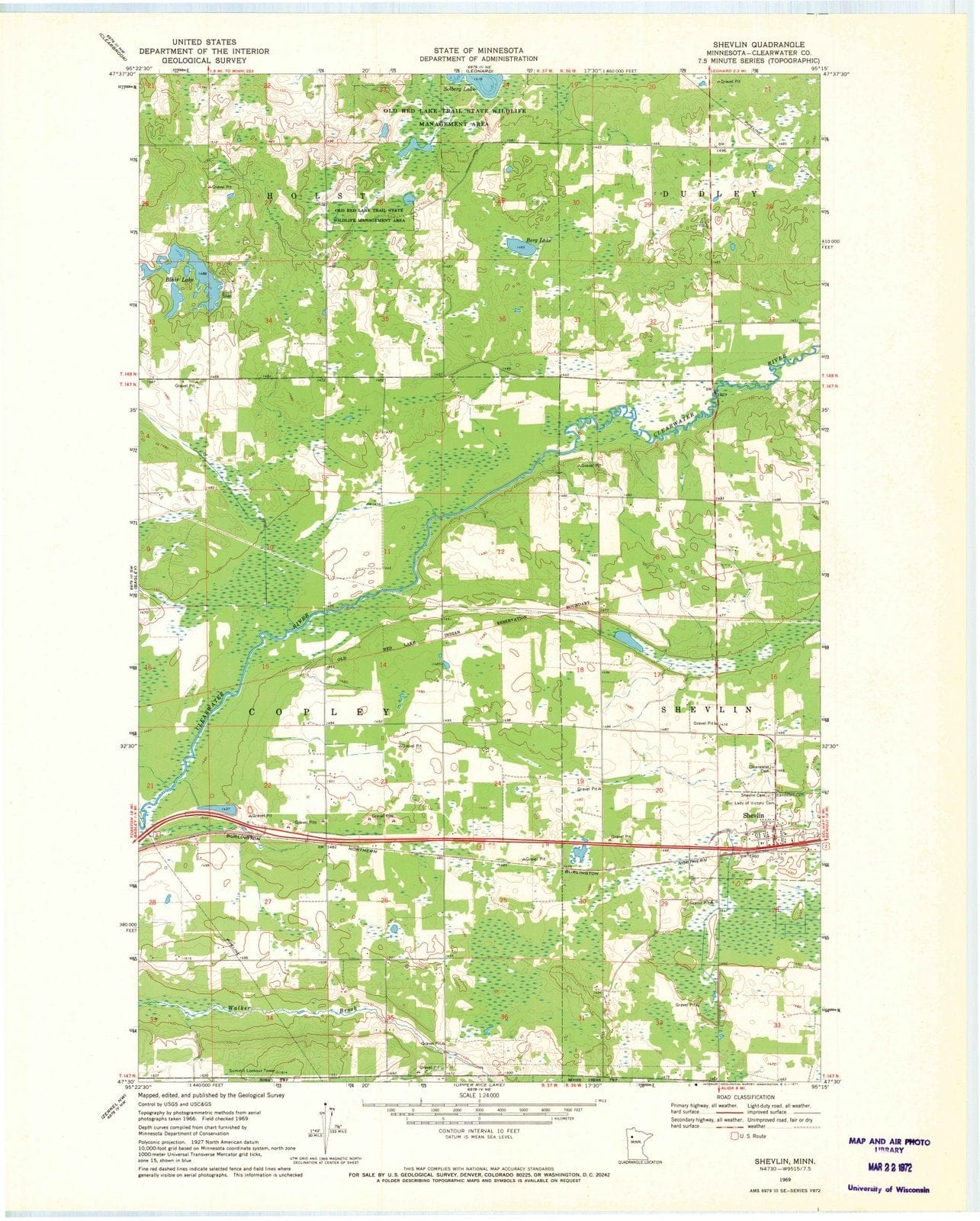 1969 Shevlin, MN - Minnesota - USGS Topographic Map