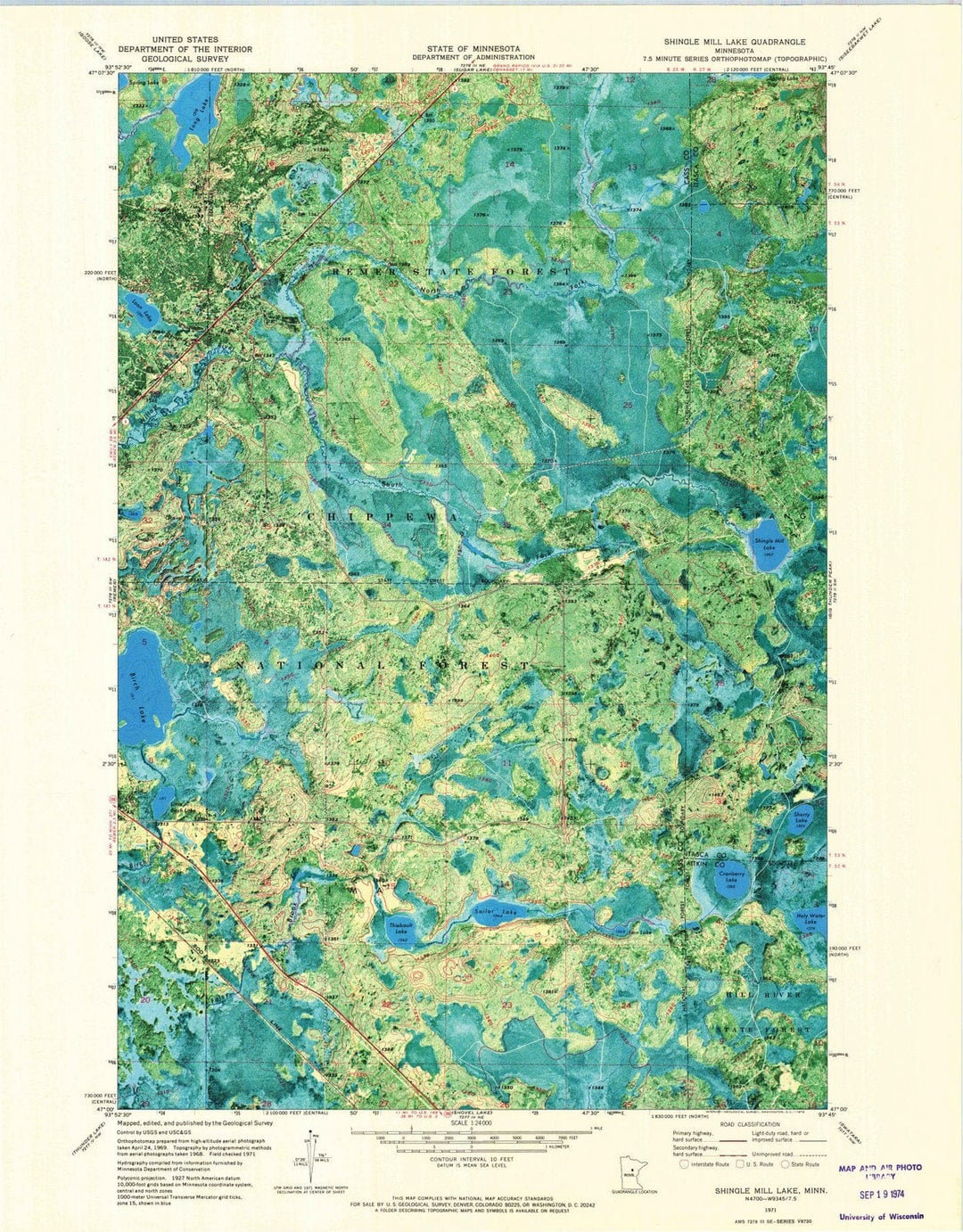 1971 Shingle Mill Lake, MN - Minnesota - USGS Topographic Map