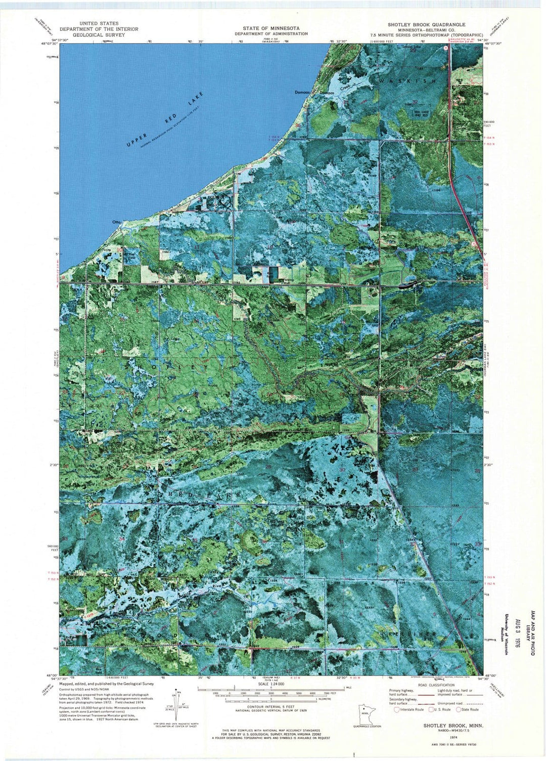 1974 Shotley Brook, MN - Minnesota - USGS Topographic Map