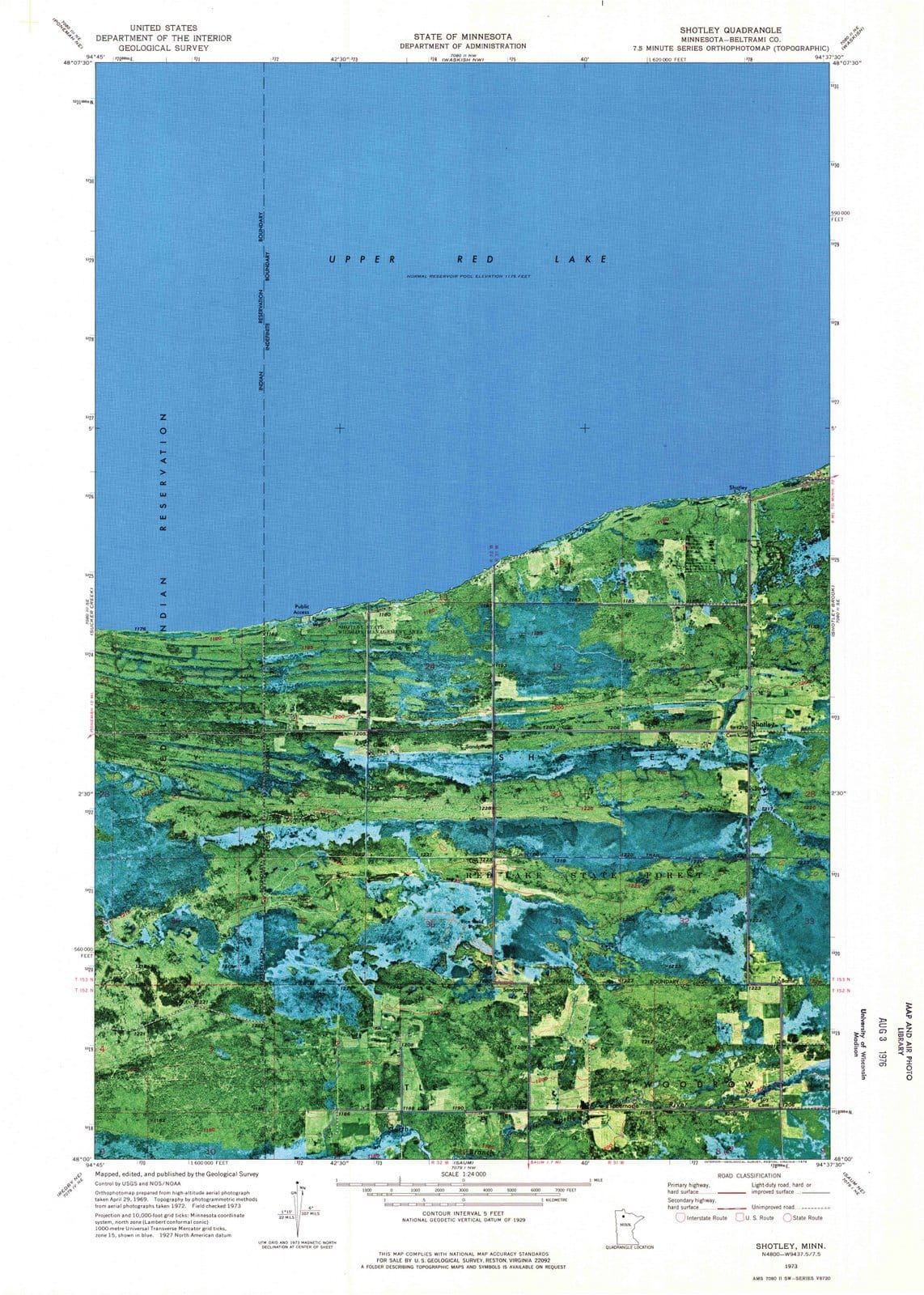 1973 Shotley, MN - Minnesota - USGS Topographic Map