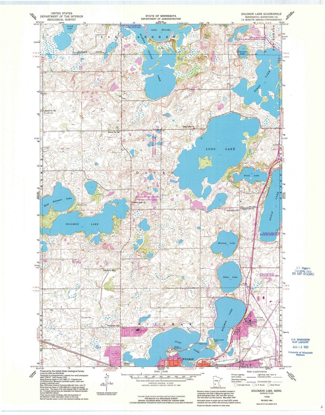 1958 Solomon Lake, MN - Minnesota - USGS Topographic Map