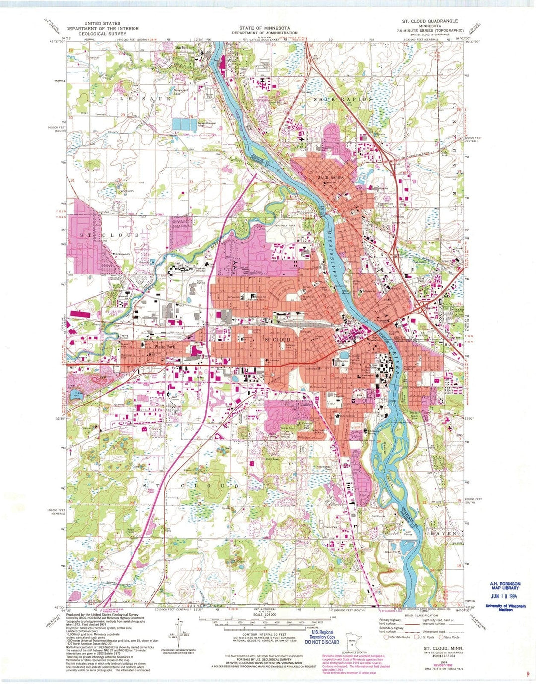 1974 St Cloud, MN - Minnesota - USGS Topographic Map