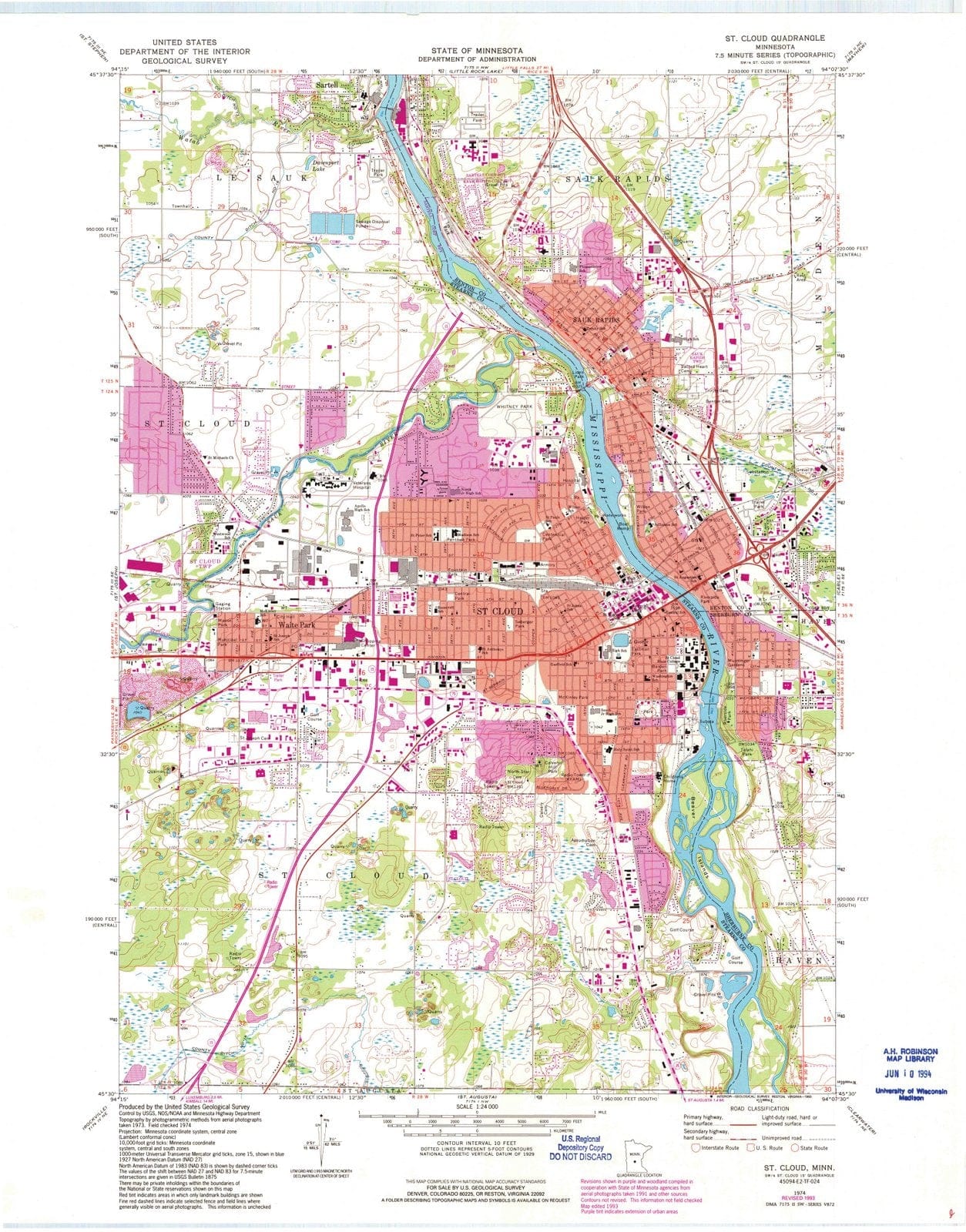 1974 St Cloud, MN - Minnesota - USGS Topographic Map