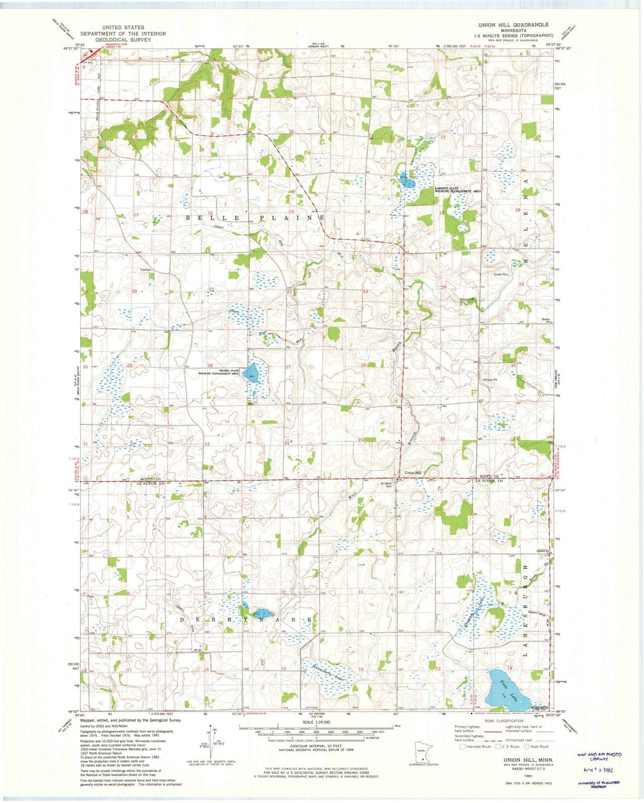 1981 Union Hill, MN - Minnesota - USGS Topographic Map