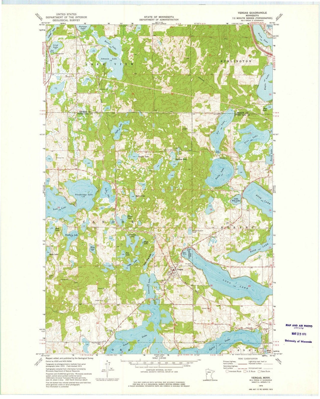 1973 Vergas, MN - Minnesota - USGS Topographic Map