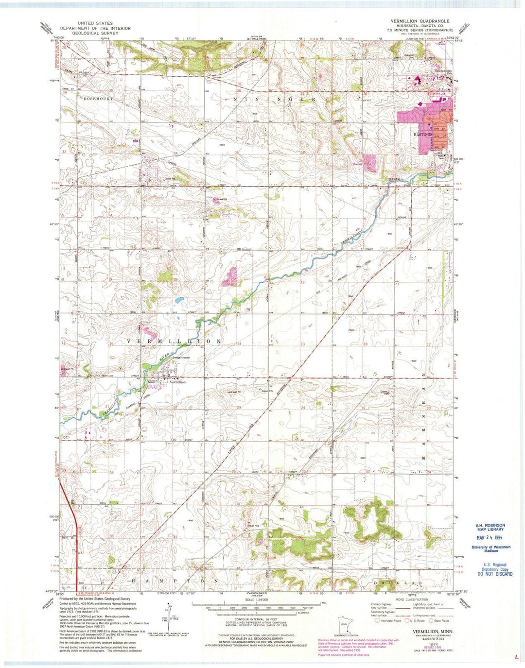 1974 Vermillion, MN - Minnesota - USGS Topographic Map