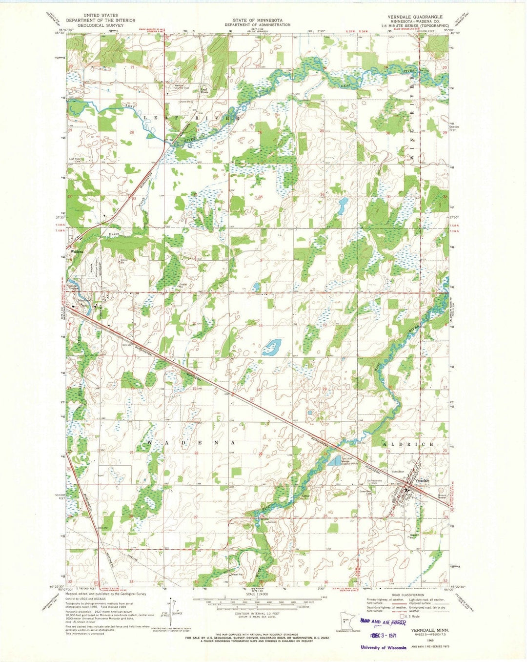 1969 Verndale, MN - Minnesota - USGS Topographic Map