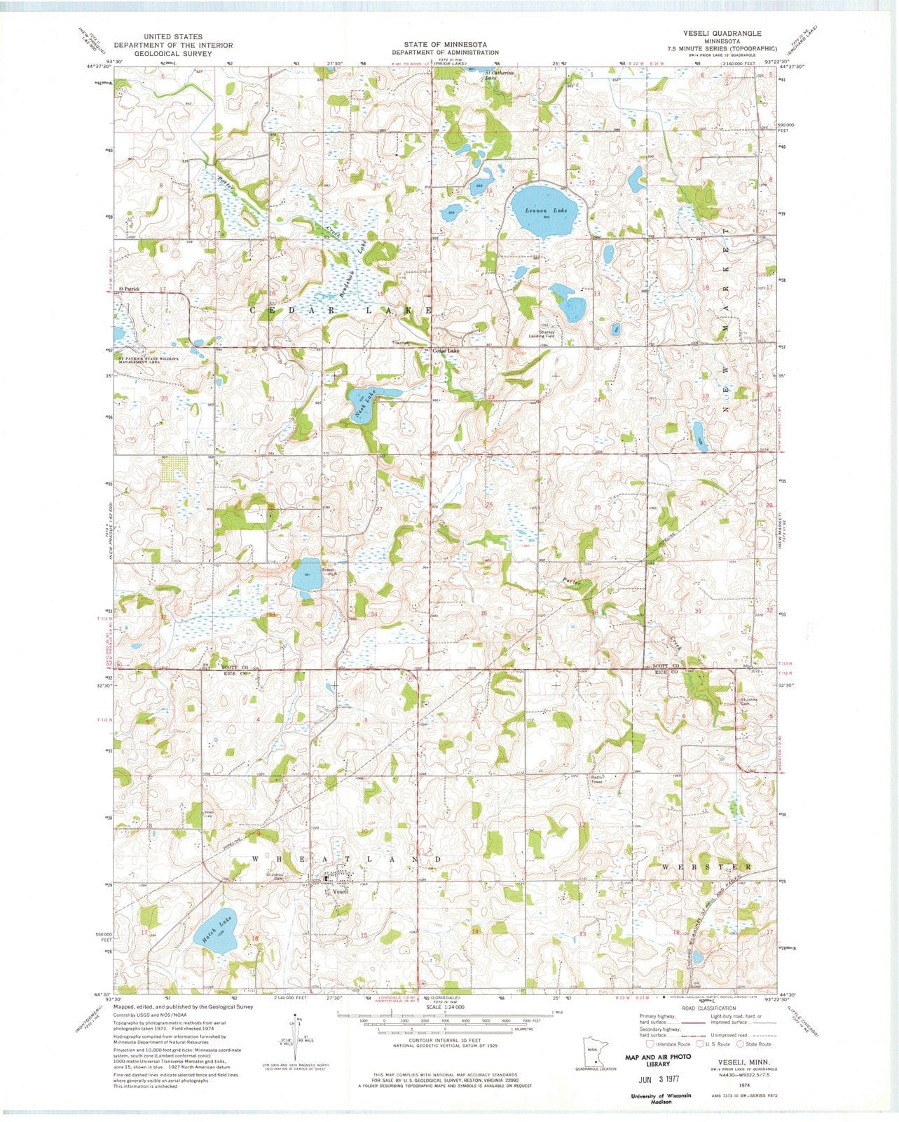 1974 Veseli, MN - Minnesota - USGS Topographic Map