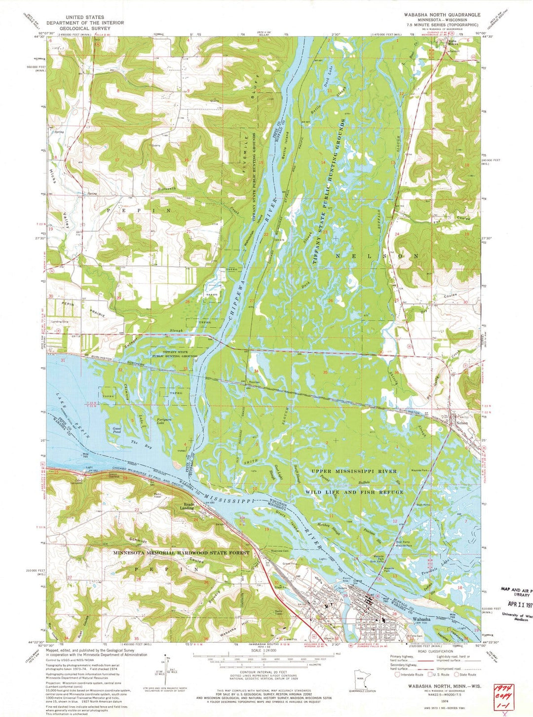 1974 Wabasha North, MN - Minnesota - USGS Topographic Map