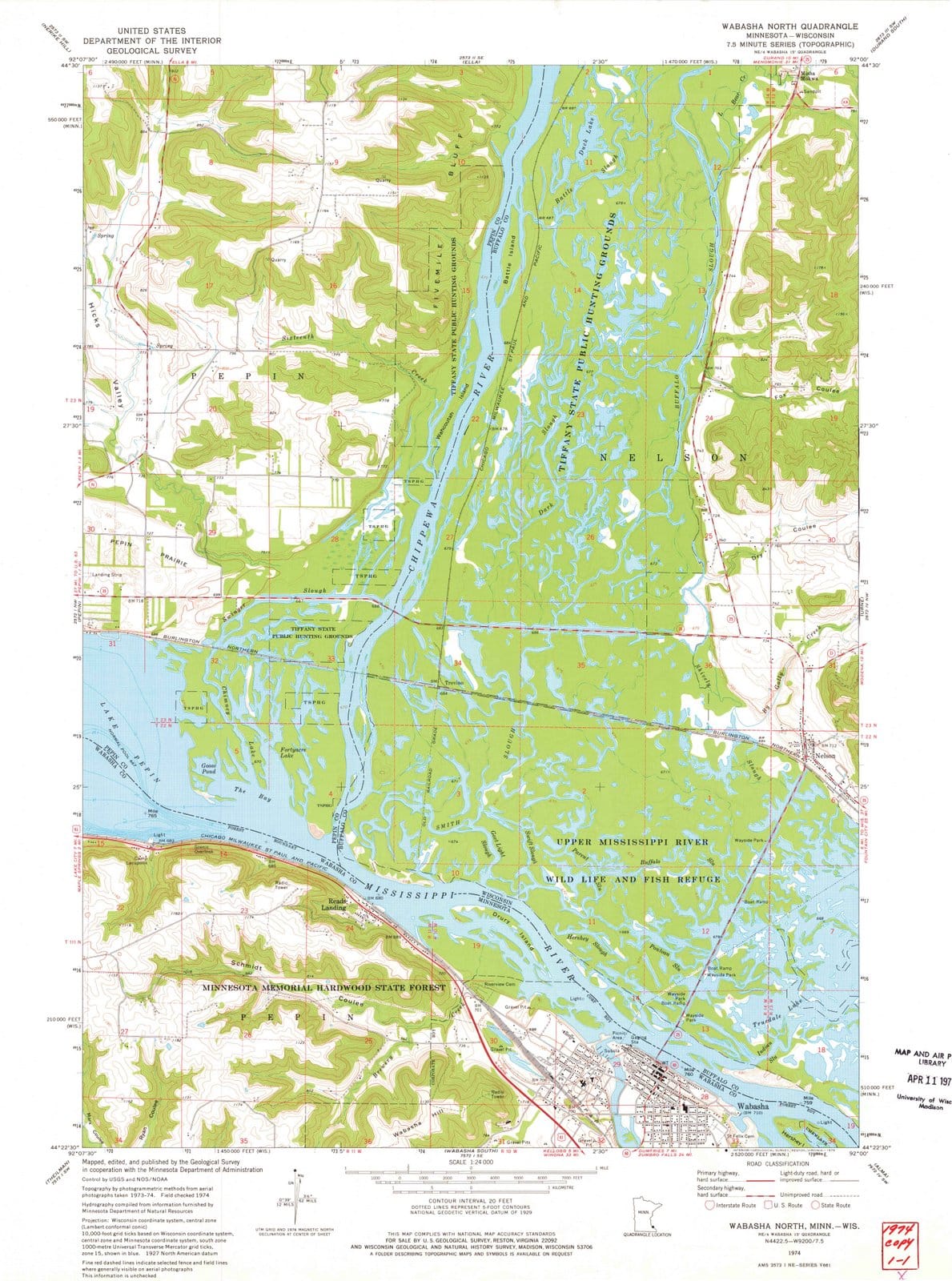 1974 Wabasha North, MN - Minnesota - USGS Topographic Map