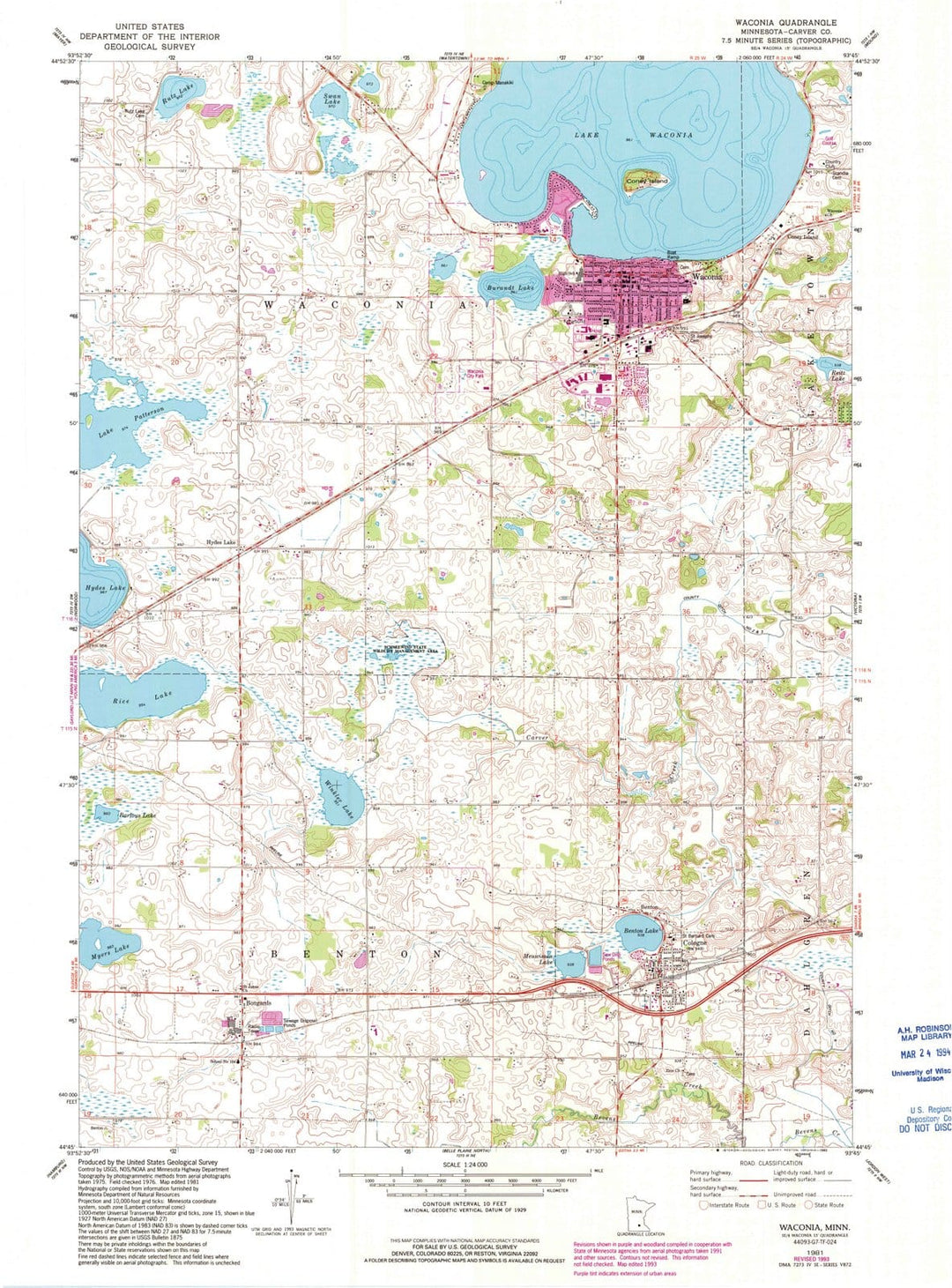 1981 Waconia, MN - Minnesota - USGS Topographic Map