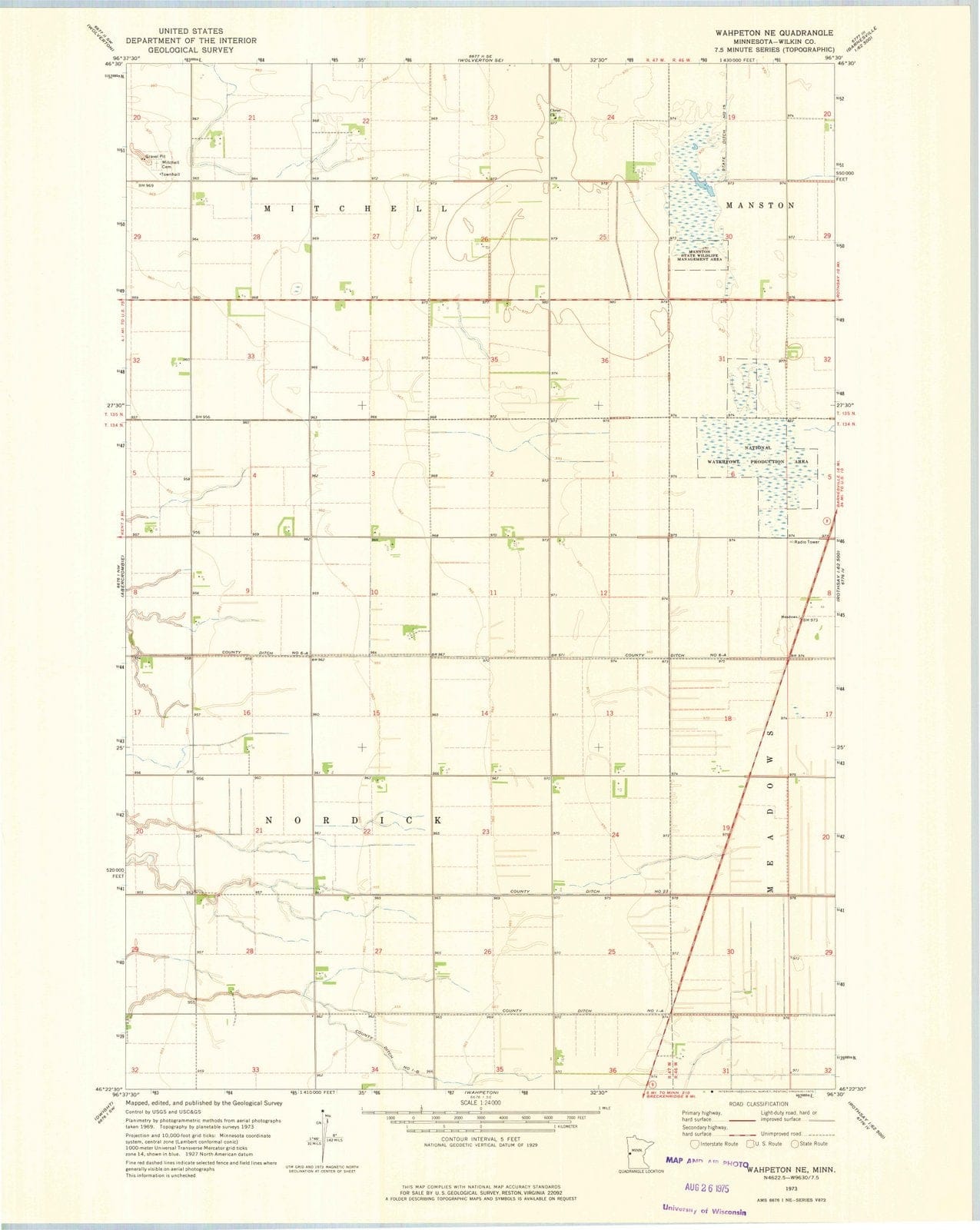 1973 Wahpeton, MN - Minnesota - USGS Topographic Map