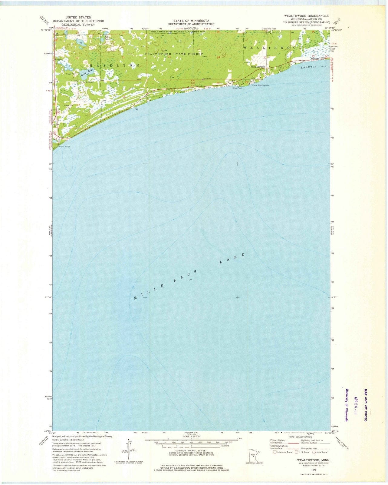 1973 Wealthwood, MN - Minnesota - USGS Topographic Map