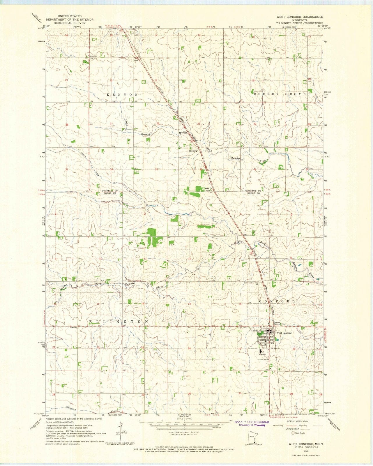 1965 West Concord, MN - Minnesota - USGS Topographic Map