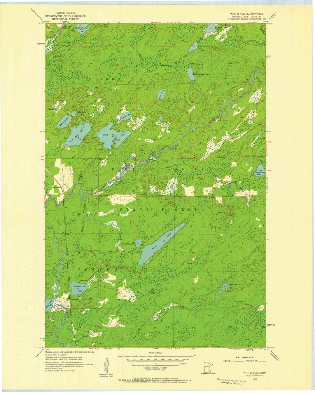 1956 Whiteface, MN - Minnesota - USGS Topographic Map