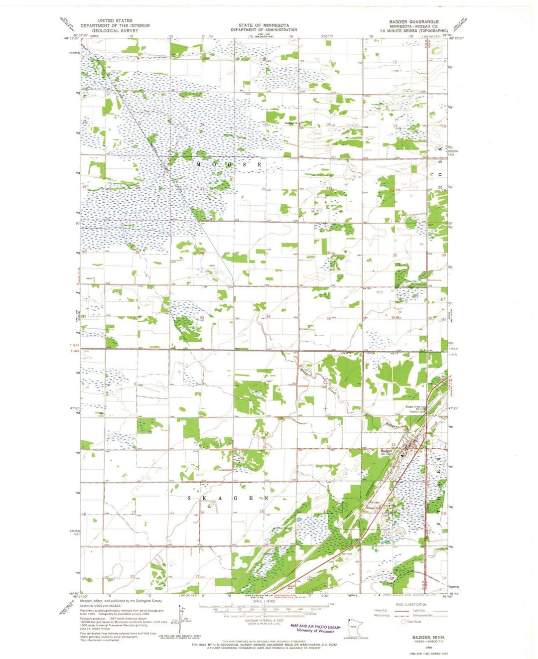 1966 Badger, MN - Minnesota - USGS Topographic Map v3