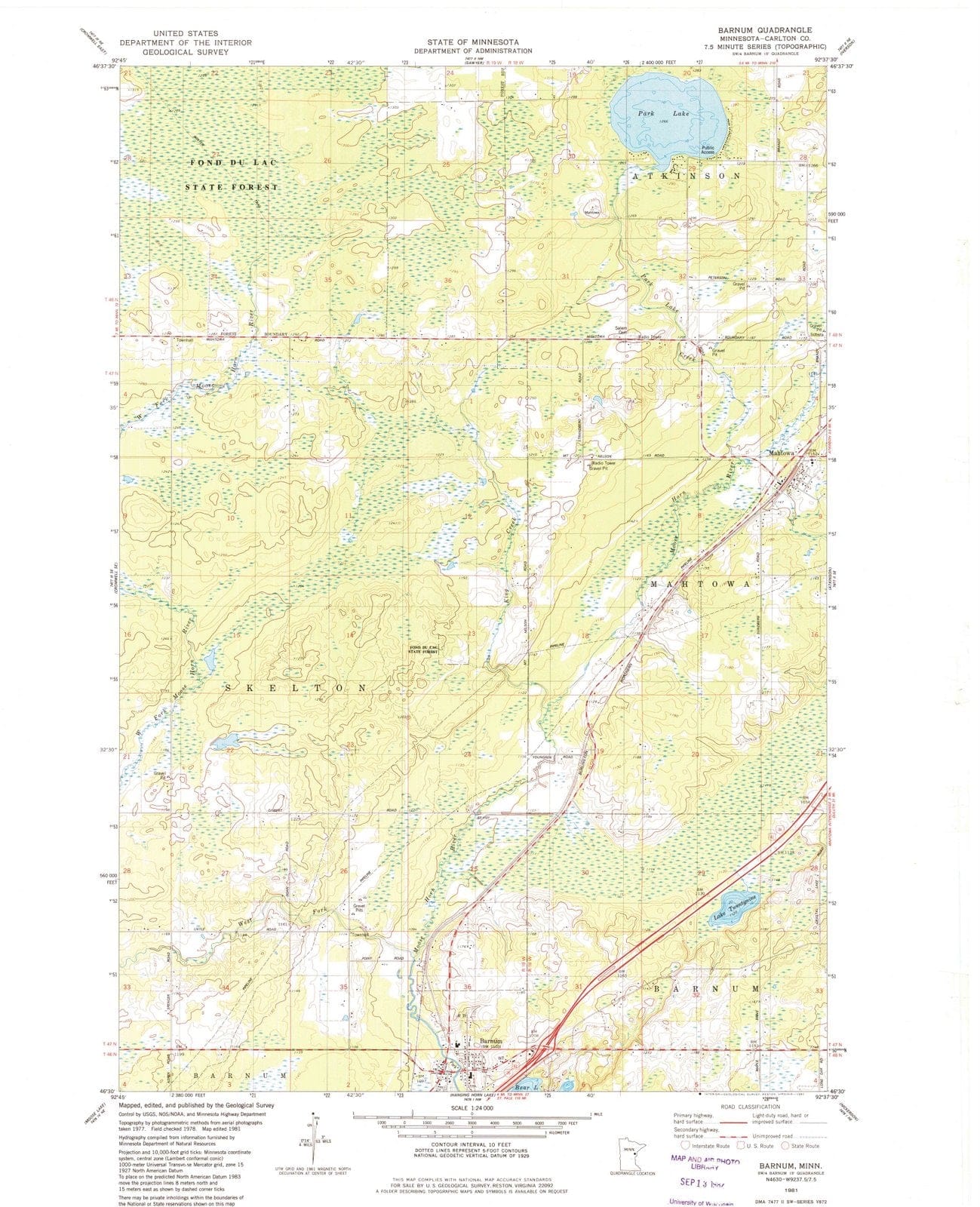 1981 Barnum, MN - Minnesota - USGS Topographic Map