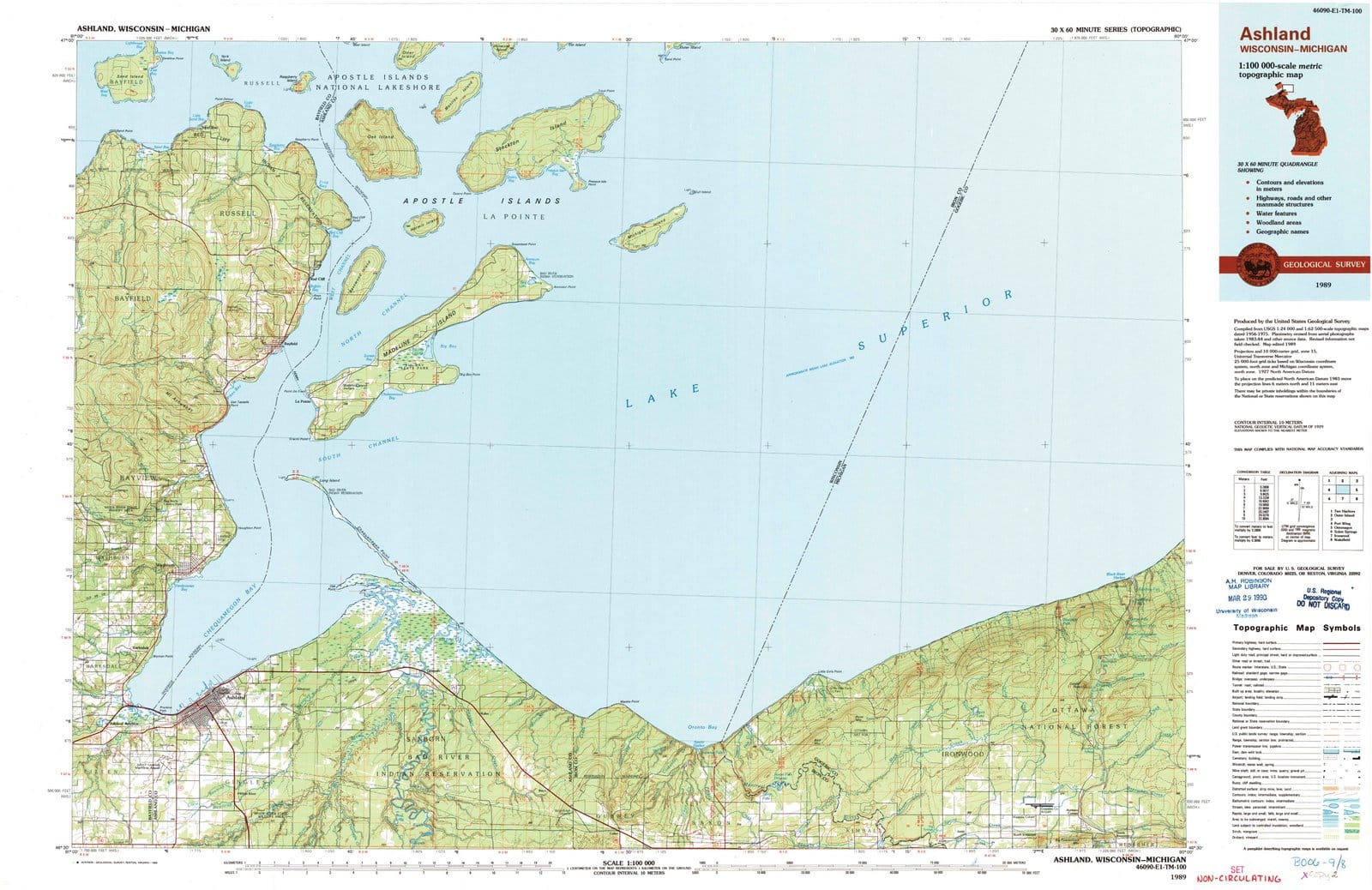 1989 Ashland, WI - Wisconsin - USGS Topographic Map