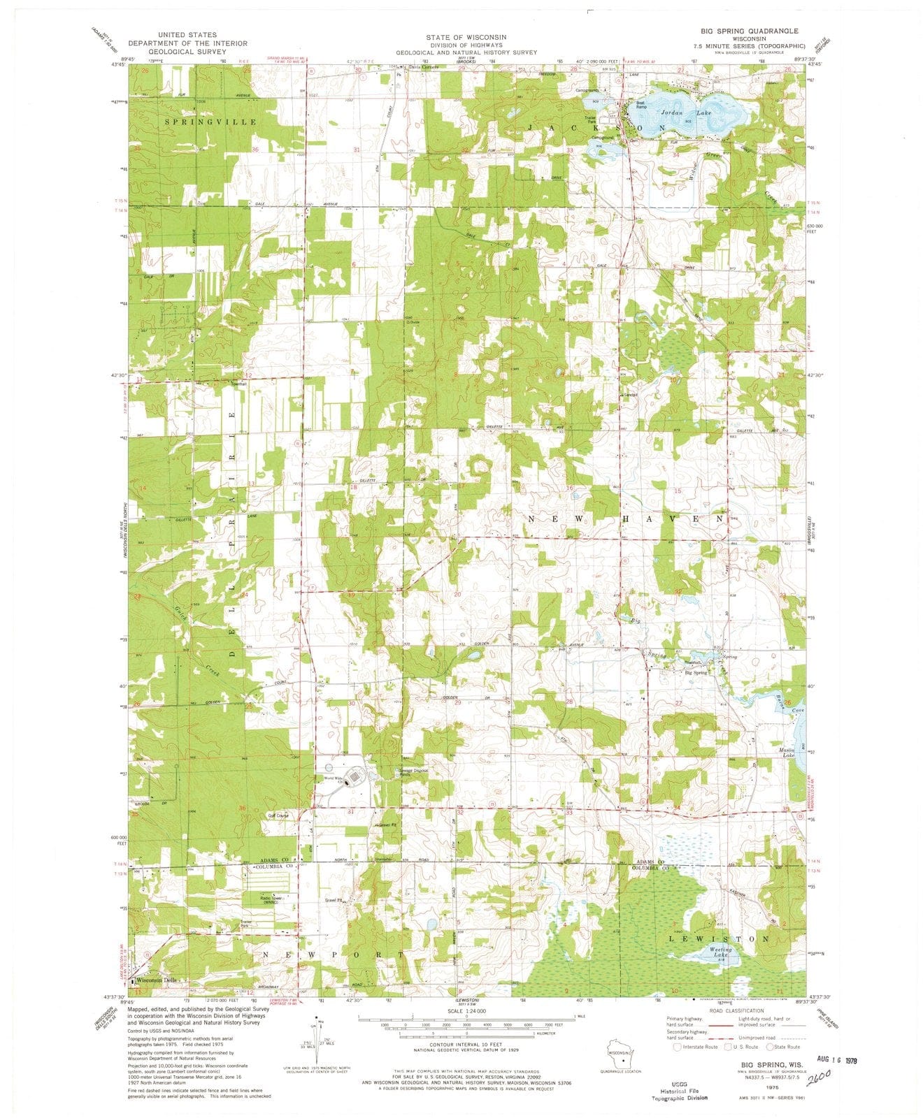 1975 Big Spring, WI - Wisconsin - USGS Topographic Map