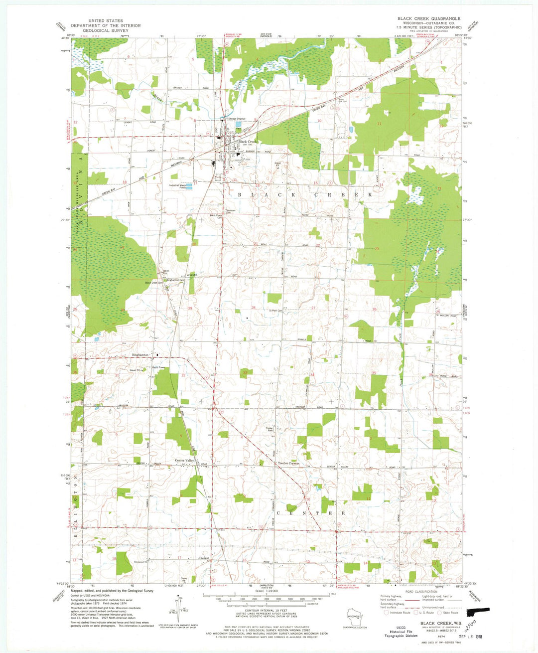 1974 Black Creek, WI - Wisconsin - USGS Topographic Map