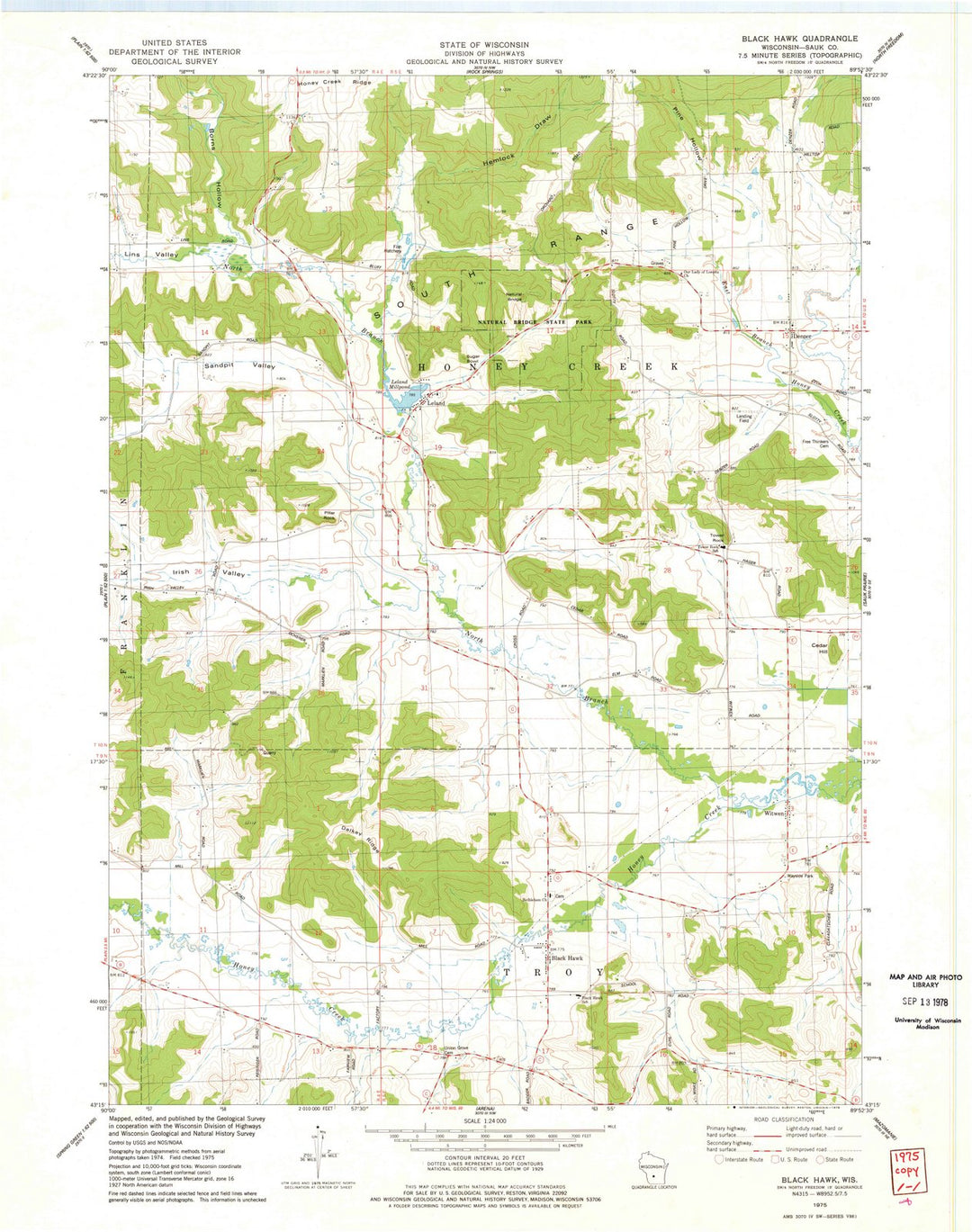 1975 Black Hawk, WI - Wisconsin - USGS Topographic Map