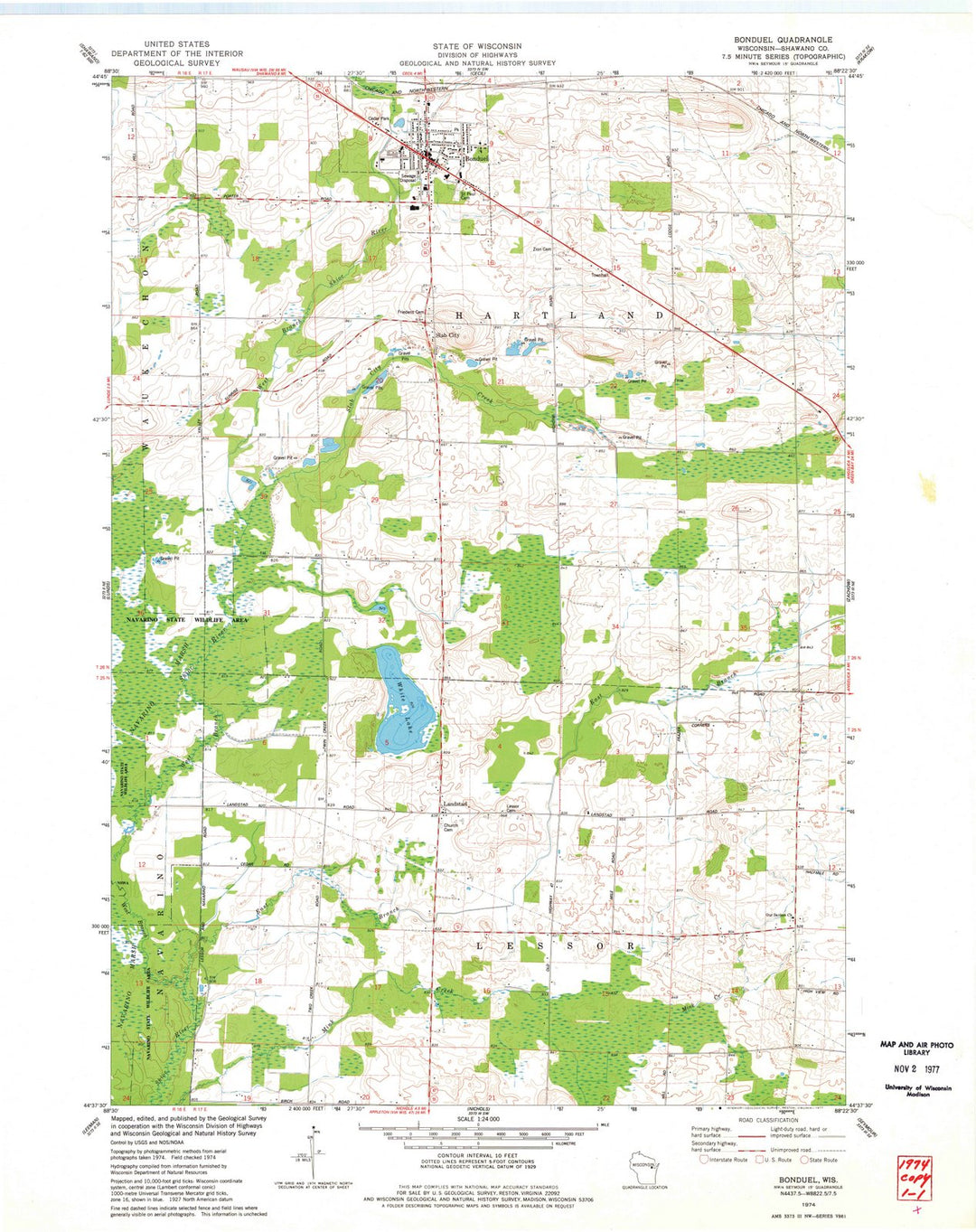 1974 Bonduel, WI - Wisconsin - USGS Topographic Map