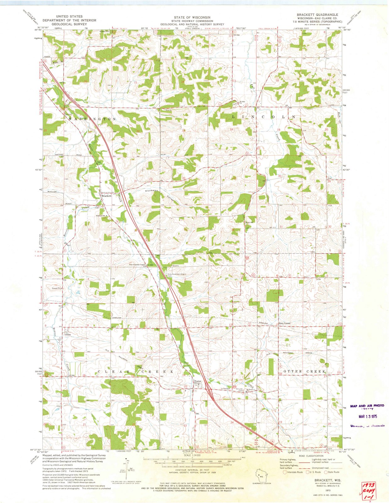 1973 Brackett, WI - Wisconsin - USGS Topographic Map