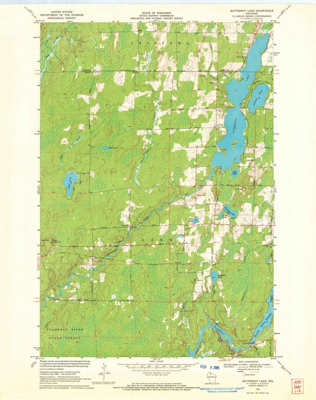 1970 Butternut Lake, WI - Wisconsin - USGS Topographic Map