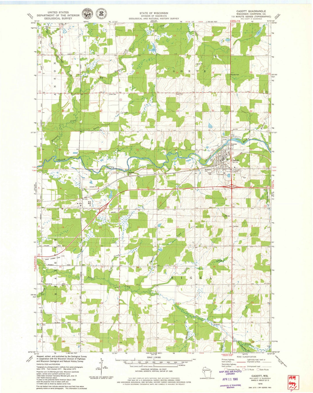 1979 Cadott, WI - Wisconsin - USGS Topographic Map