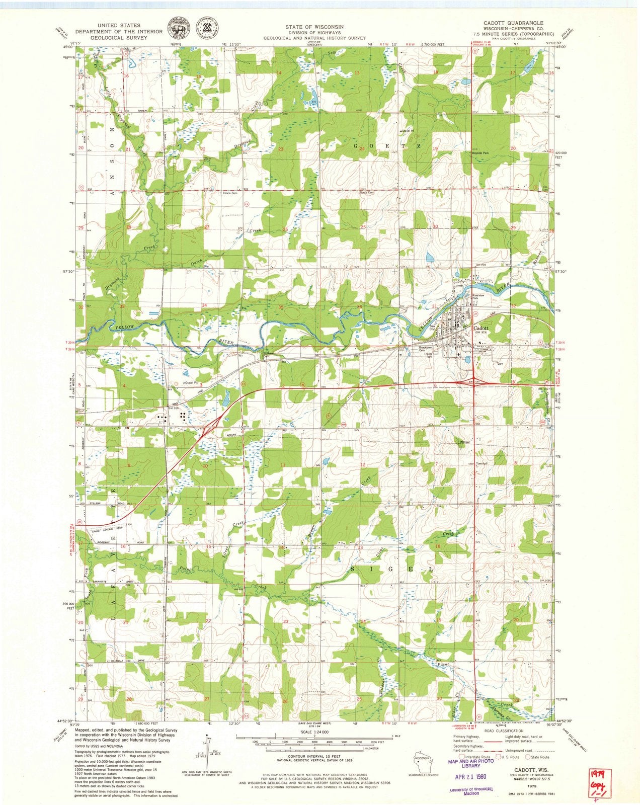 1979 Cadott, WI - Wisconsin - USGS Topographic Map